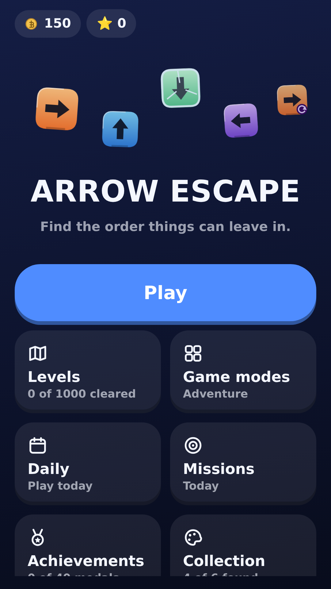 Papan di Arrow Escape: panah-panah yang menunjuk ke luar kisi